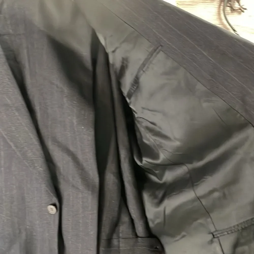 Austin Reed Suit, Black with Pinstripes, Imported Fabric, Made in USA